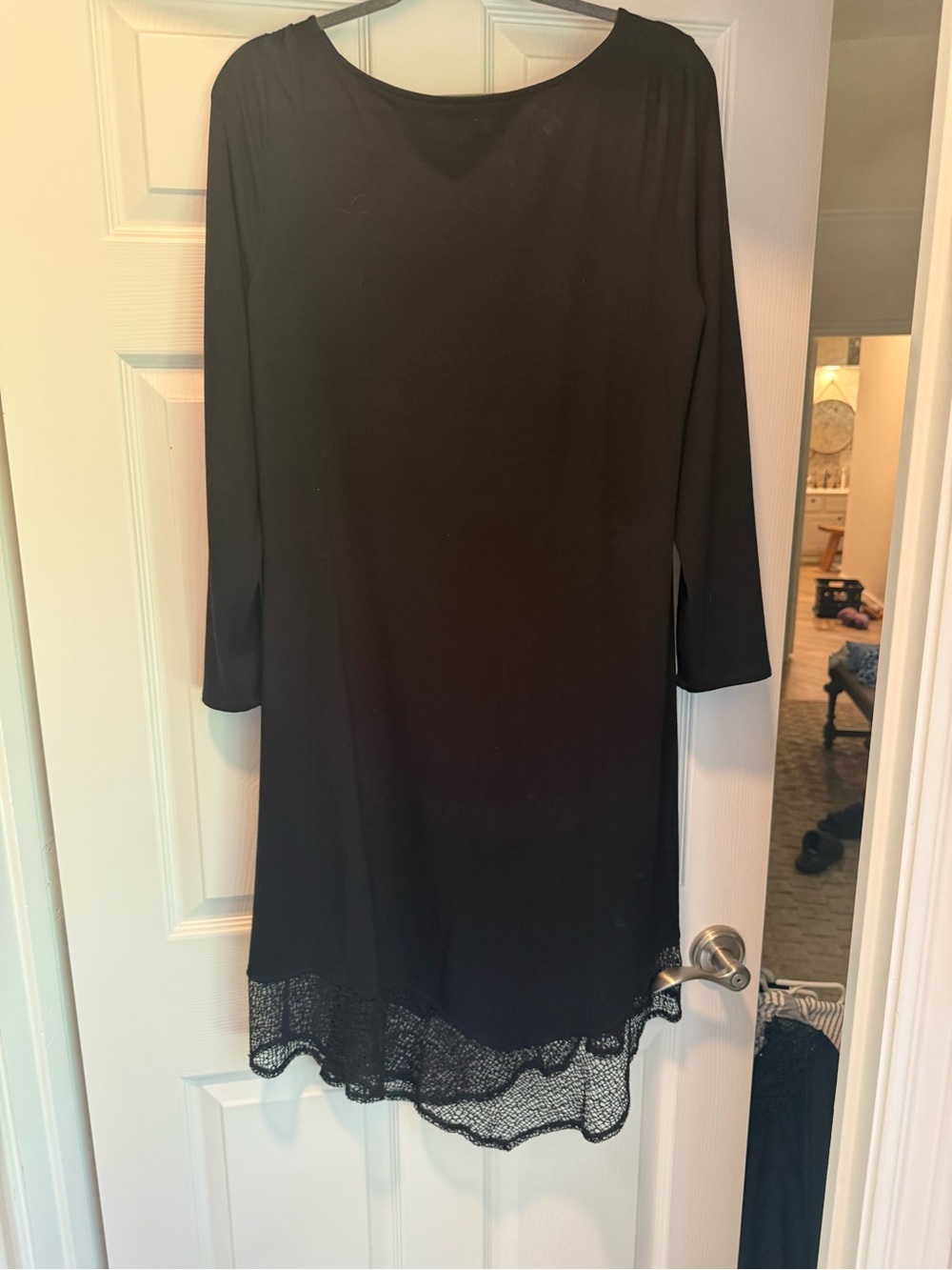 Eileen Fisher Black Long-Sleeve Dress with Lace Hem